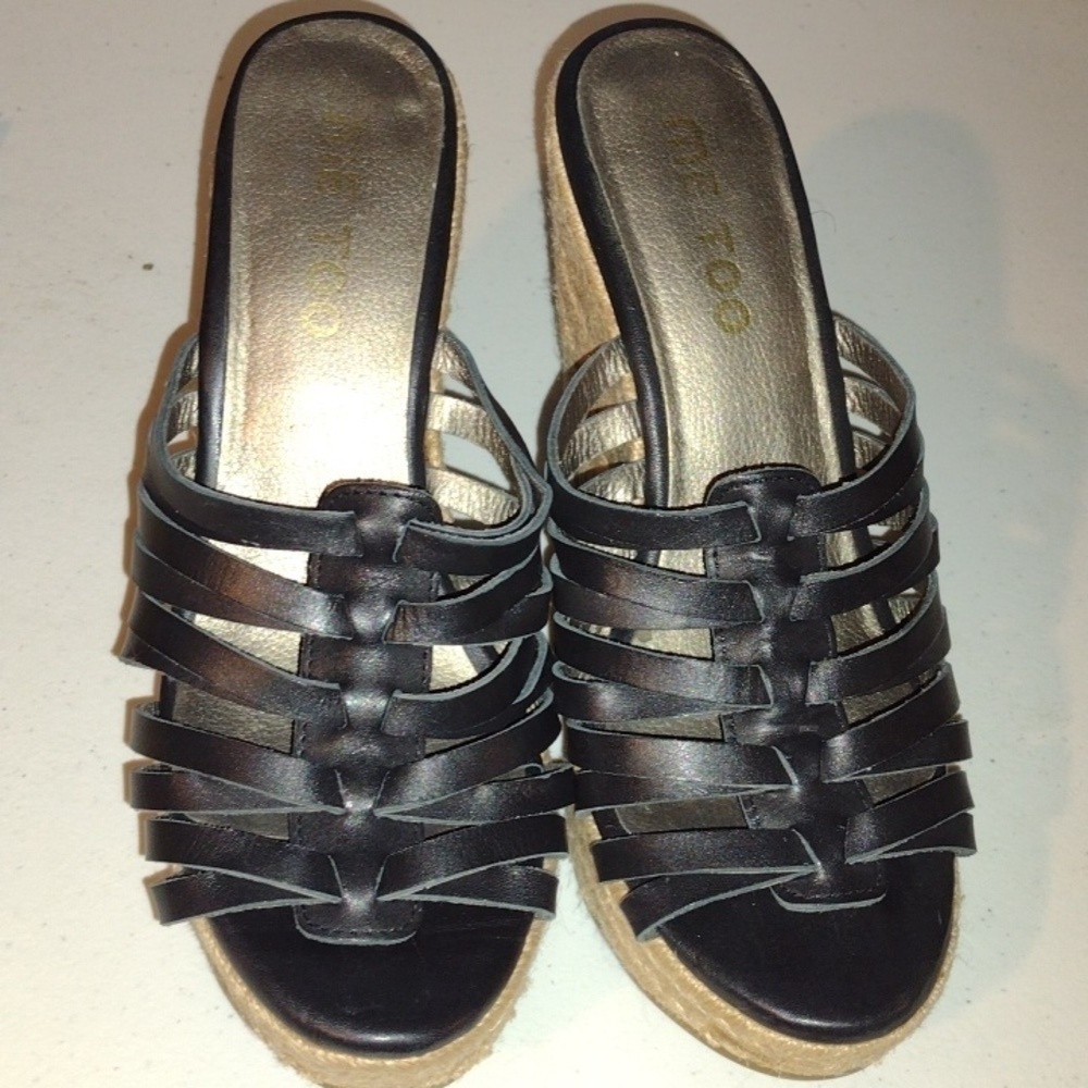 ME Too slip on espadrilles size 9.5  wedge black Navy Blue Sandals